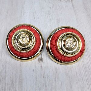 Vintage Large Earrings Red and Gold Retro 80s